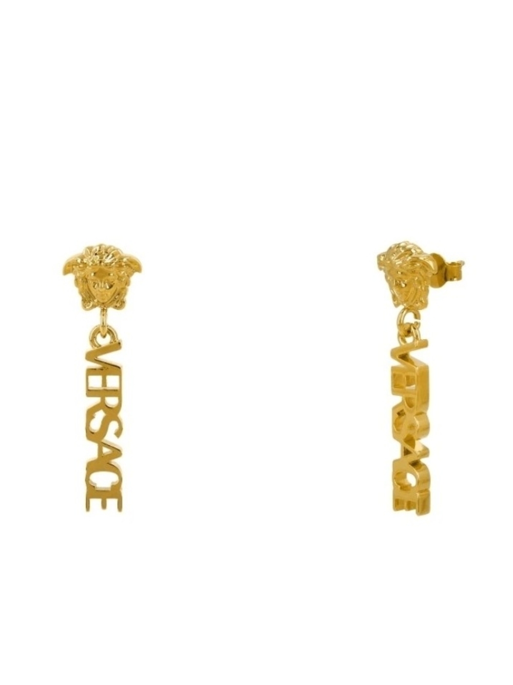 Versace Gold Medusa Vertical Logo Drop Earrings